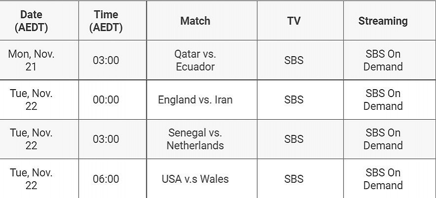 Today World Cup Match Schedule on TV Channels - November 21