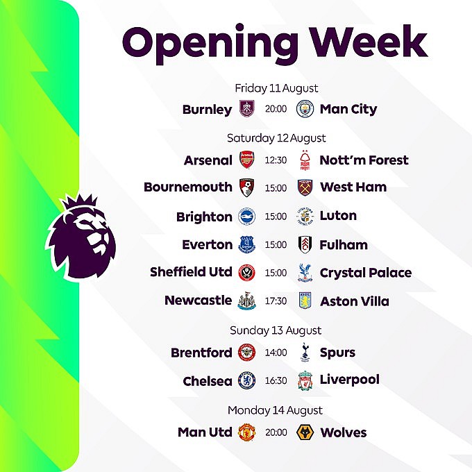 Premier League Week 1 Fixtures : Programme TV, streaming en direct, pronostics et avant-première
