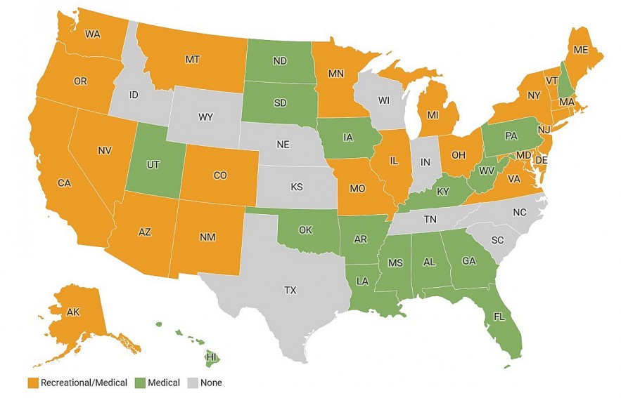 Where marijuana is legal in the United States as of 2024