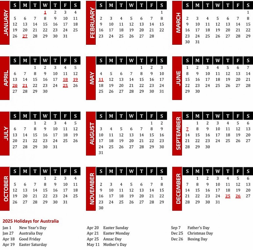 2025 Australia Calendar - Full List of Public Holidays And Observances: Dates and Celebrations