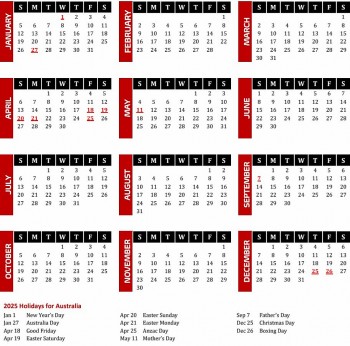 Australia Calendar 2025 - Full List of Public Holidays And Observances: Dates and Celebrations