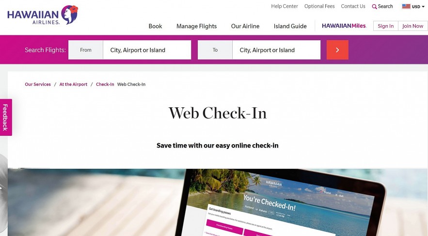 Visit the Hawaiian Airlines Website to Check in Online