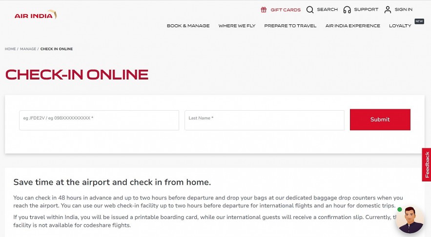 Air India’s Website