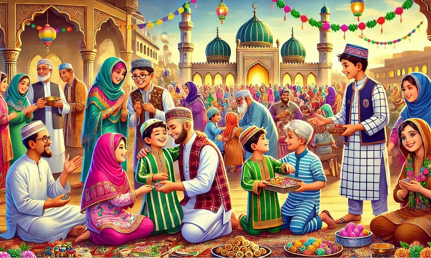 the illustration capturing the joyous celebration of Eid-ul-Fitr