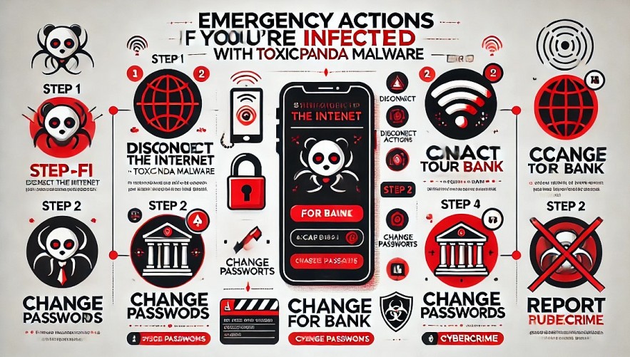  the infographic illustrating emergency actions to take if you’re infected with ToxicPanda malware