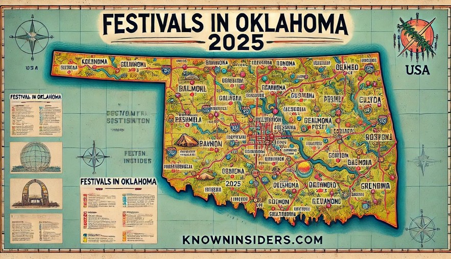 A map showcasing festival locations in Oklahoma for 2025