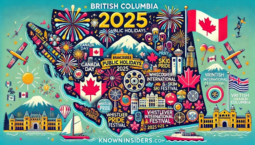 the vibrant map of British Columbia illustrating the major public holidays and festivals for 2025