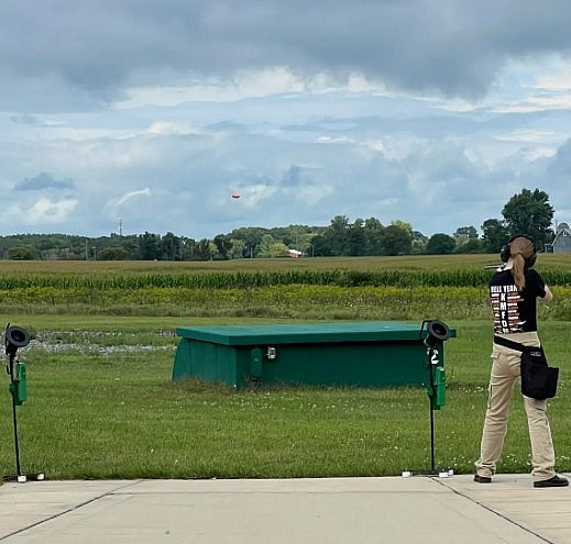 atalie Rupnow at a shooting range wearing a shirt from the German band KMFDM. Facebook/Jeff Rupnow