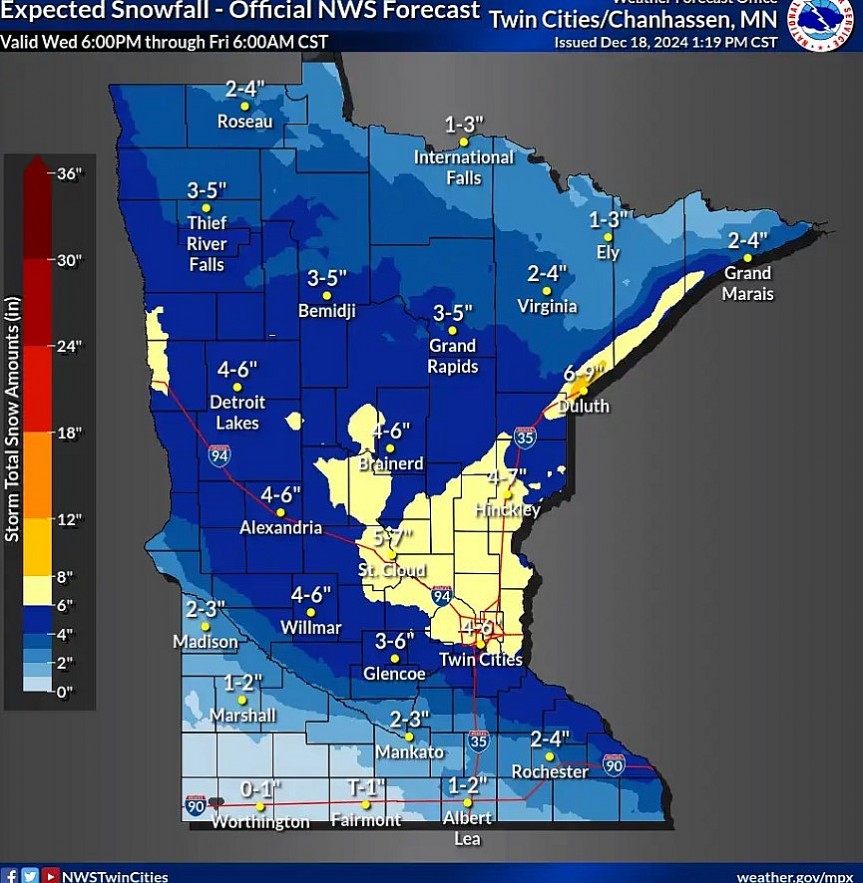 Winter Storm Warning in Effect for Much of Minnesota: 7 inches of snow possible