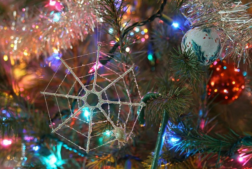 Christmas trees sparkle with spider web decorations in Ukraine