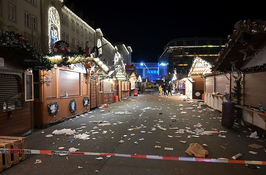 A view of the cordoned-off Christmas market after an incident in Magdeburg, Germany, on Friday December 20