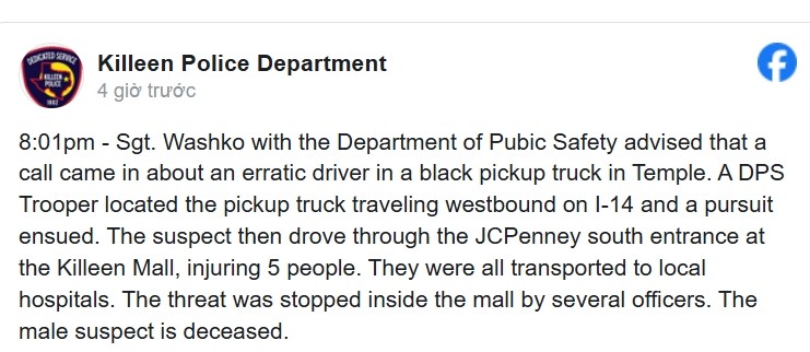 An incident was reported at Killeen Mall by the Killen Police Department Saturday evening around 6 p.m. Officials stated that there was not an active shooter at the mall and that police were investigating the scene.