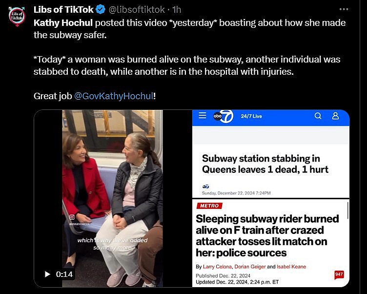 NY Governor Kathy Hochul Touted 'Subway Safe' After 'Woman Burned Alive': Fact-Check