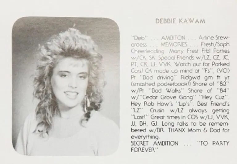 Portrait of Debrina Kawam from 1985 High School Yearbook