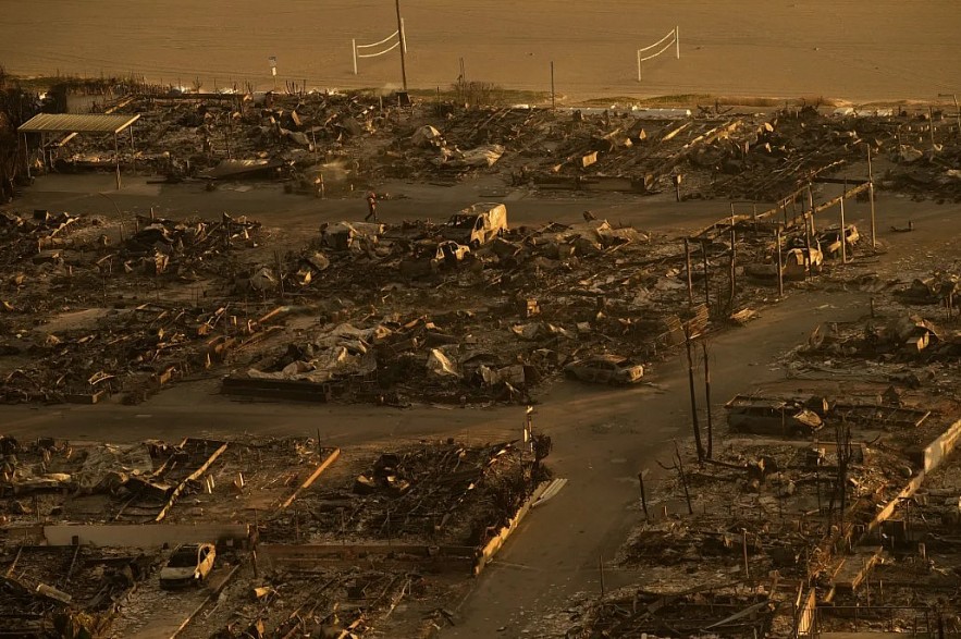 neighborhood destroyed by the Palisades Fire on Friday, Jan. 10, 2025, in the Pacific Palisades section of Los Angeles