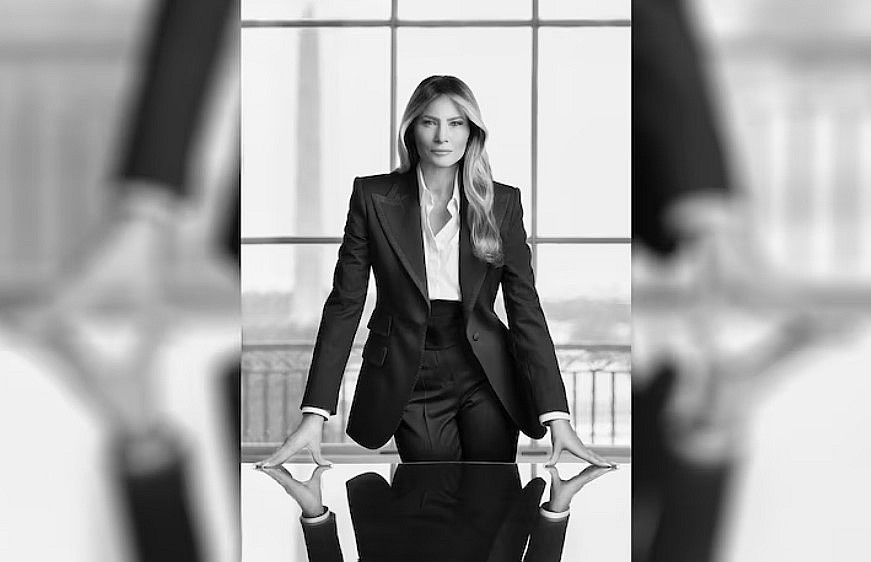 The official portrait of First Lady Melania Trump was captured in the Yellow Oval Room of the residence. Regine Mahaux/The White House