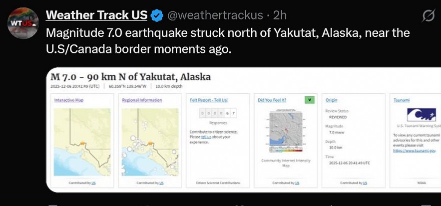 Powerful Quake Shakes Alaska-Canada Border, Tsunami Threat?