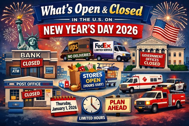 What’s Open and What’s Closed in the U.S. on New Year’s Day 2026