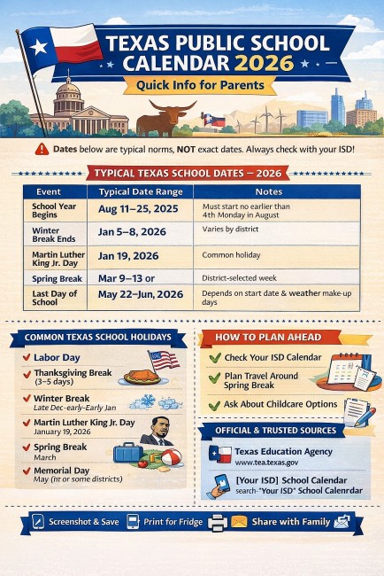 2026 Texas Public School Calendar: Key Dates, Breaks, and What Families Should Know
