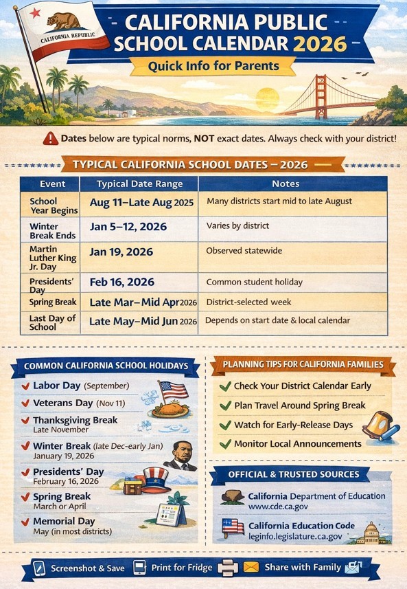 2026 California Public School Calendar: Key Dates, Breaks, and What Parents Need to Know