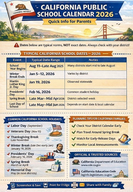 2026 California Public School Calendar: Key Dates, Breaks, and What Parents Need to Know