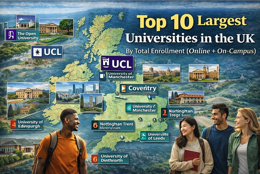 Top 10 Largest Universities in the UK by Total Enrollment (Online + On-Campus)