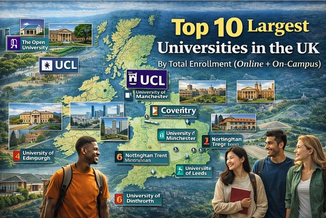 Top 10 Largest Universities in the UK by Total Enrollment (Online + On-Campus)