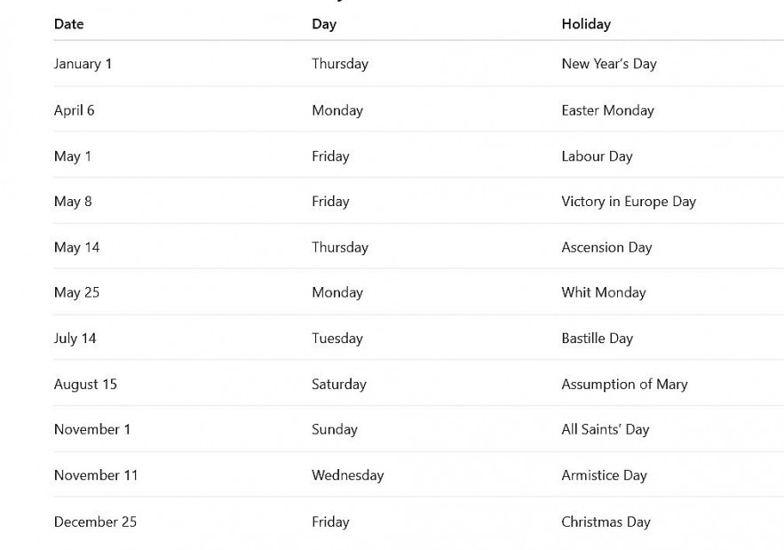 France’s National Public Holidays 2026