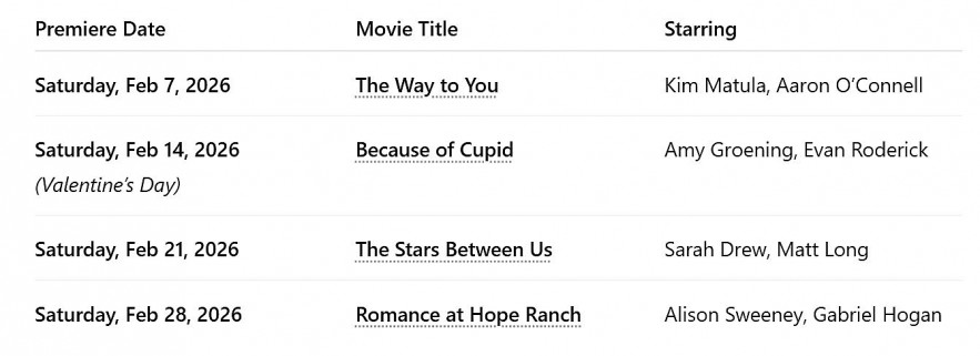 Hallmark Channel February 2026 Schedule: Full Loveuary Lineup, Premiere Dates, and Highlights