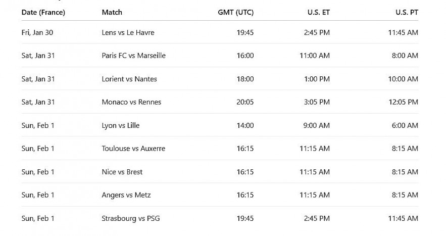 Matchday 20 Schedule