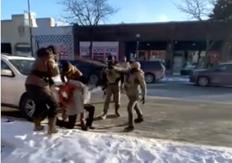 This screen grab from a video shows the scene moments before a shooting in Minneapolis, on Jan. 24, 2026