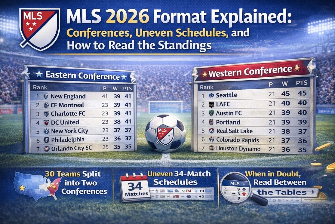 MLS 2026 Format Explained: Conferences, 34-Game Schedule, Uneven Paths, and How to Read the Standings