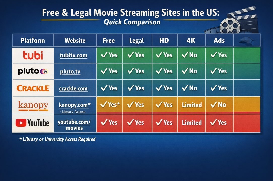 Top 5 Free and Legal Websites to Watch HD/4K Movies in the US (Latest Guide)