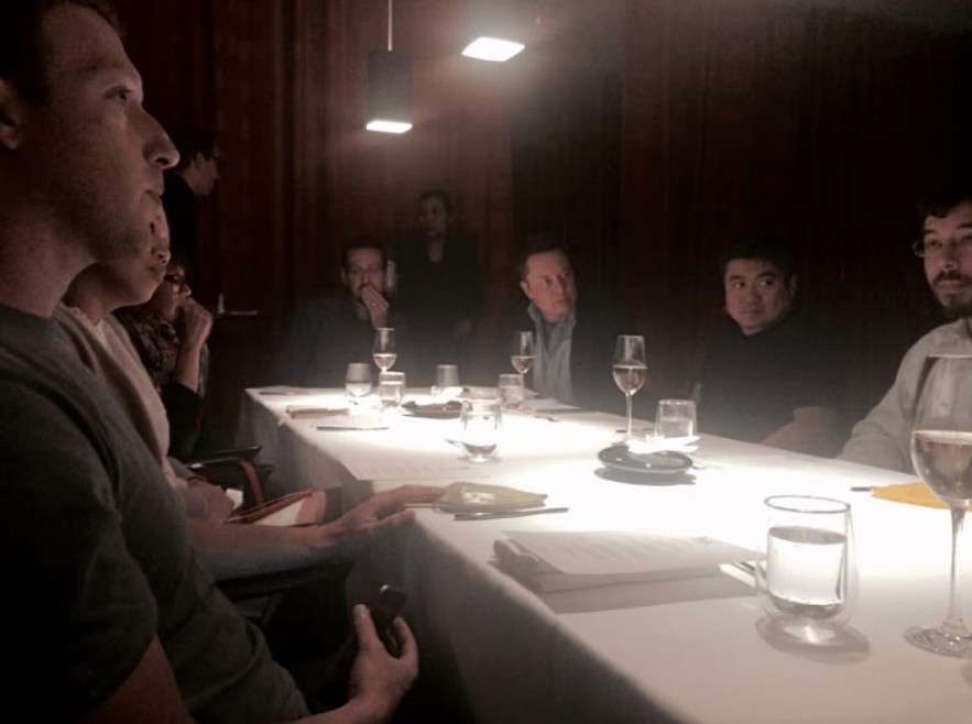 A photograph of Jeffrey Epstein’s chummy 2015 dinner with tech magnates Elon Musk, Mark Zuckerberg, and others appears in the Epstein files
