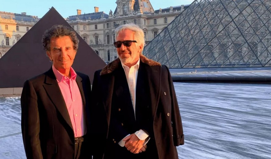 Jack Lang (L) poses with Jeffrey Epstein at the Louvre in Paris, in a video released by the US administration as part of the Epstein Files