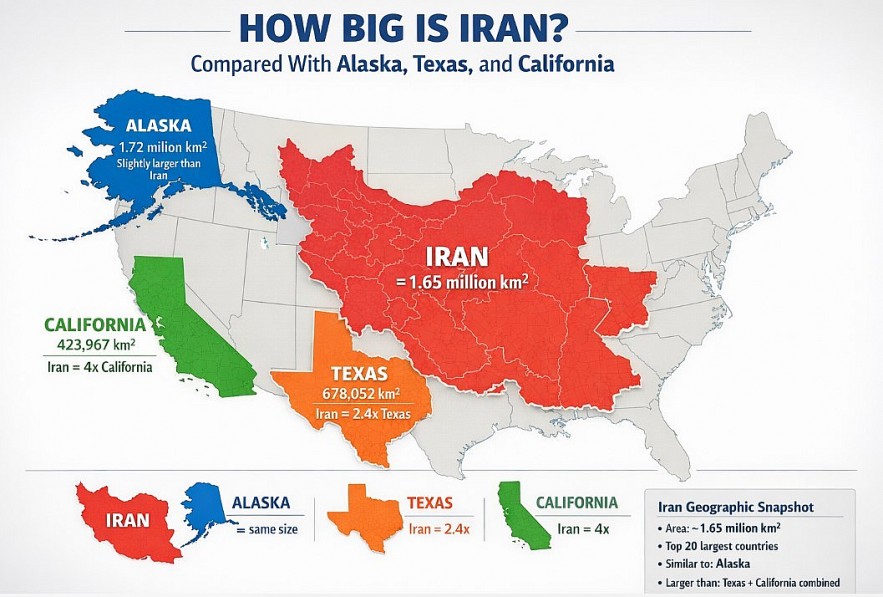 How Big Is Iran Compared With the US, Israel, and Iraq? Size, Maps, and Key Facts