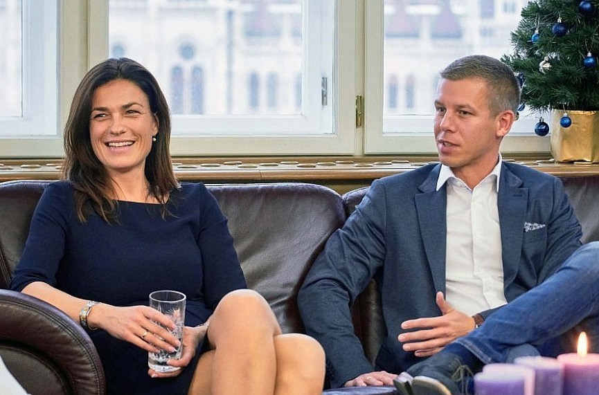 Judit Varga and Péter Magyar in 2019