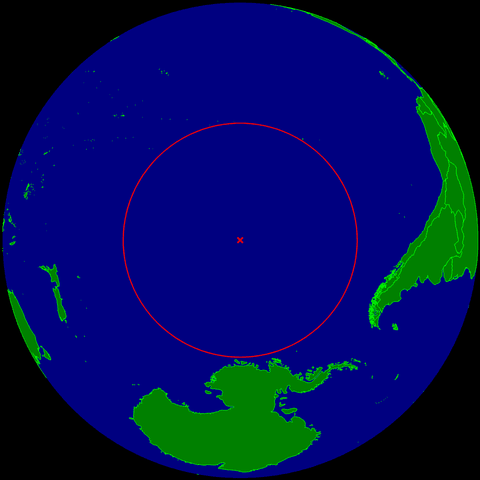 A map showing Point Nemo in the Pacific Ocean