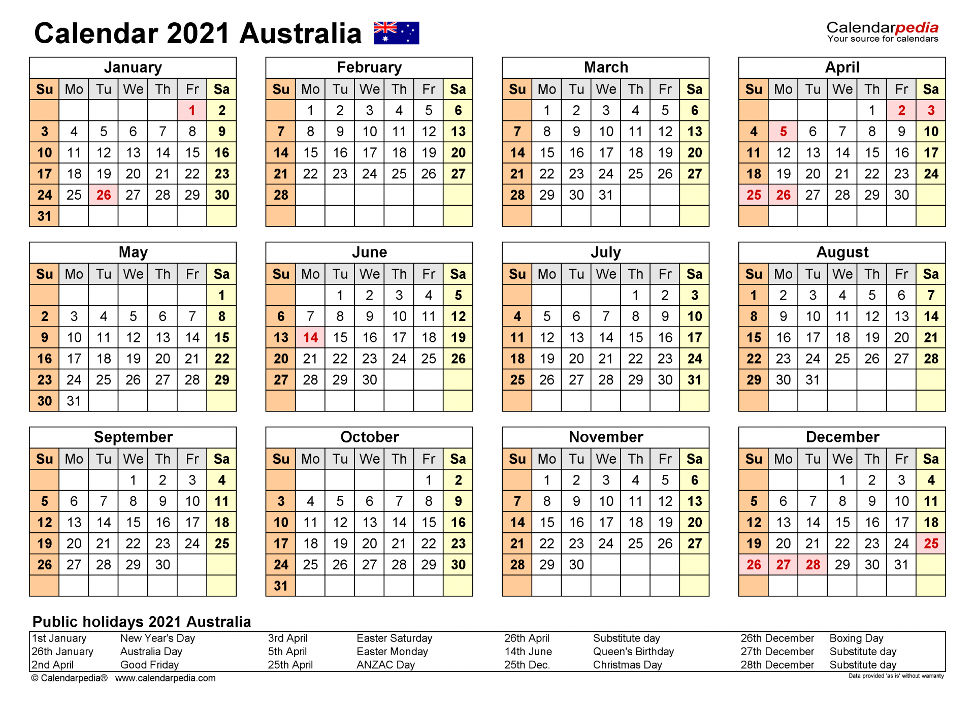 2049 2021 calendar year at a glance australia