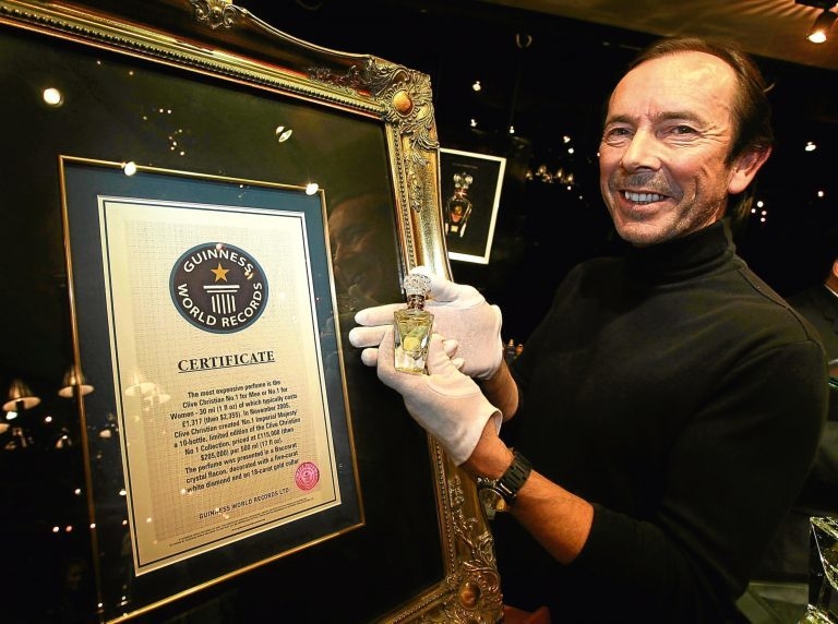 Clive Christian celebrates the Guinness World record for the world's most expensive perfume (Anthony Devlin/PA Wire)