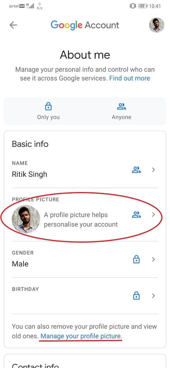 How to change profile picture on google account
