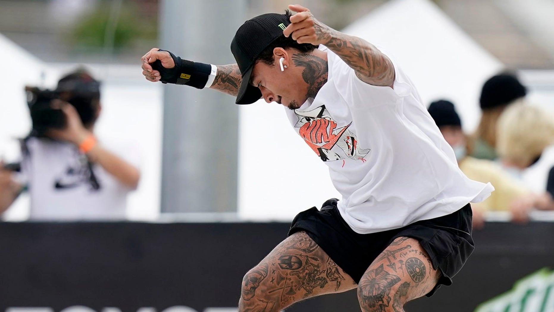Nyjah Huston, of the United States, practices during an Olympic qualifying skateboard event at Lauridsen Skatepark in Des Moines, Iowa. Where some skateboarders might be reluctant to move so boldly into the gargantuan realm of the Olympics, Huston is more