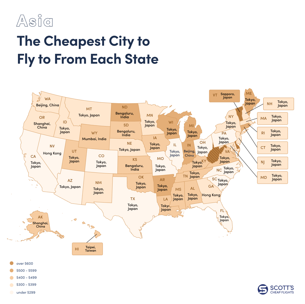 The Cheapest Place to Fly to from Every U.S. State by Region