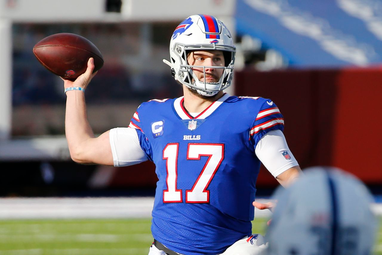 Buffalo Bills quarterback Josh Allen (17) during the first half of an NFL football game against the Indianapolis Colts in Orchard park, N.Y., Saturday Jan. 9, 2021.AP