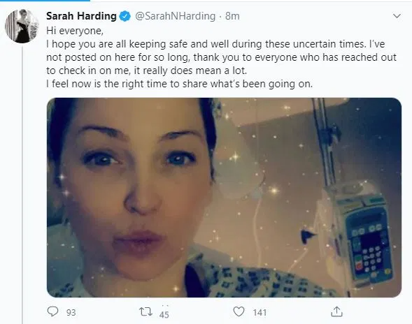 British singer Sarah Harding says "Christmas will probably be my last" amid cancer fight