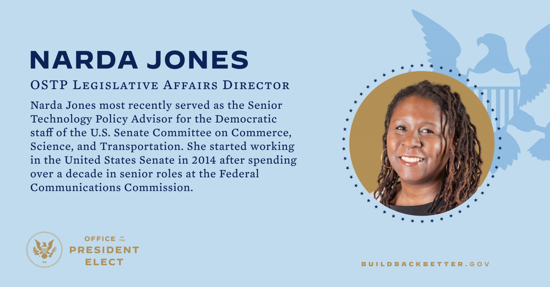 Who is Narda Jones - OSTP Legislative Affairs Director nominees: Biography, Career, Education