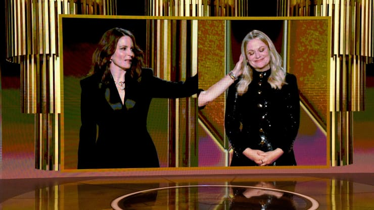 Tina Fey and Amy Poehler speak via livestream during the 78th Annual Golden Globe® Awards at The Rainbow Room on February 28, 2021 in New York City. Kevin Mazur | Getty Images Entertainment | Getty Images