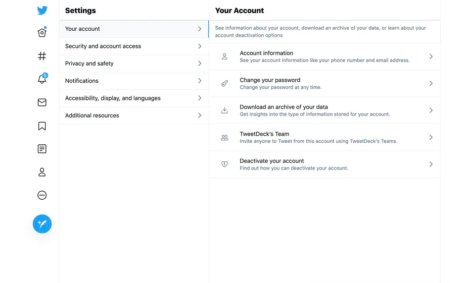 At the bottom of the list, tap “Deactivate your account.” Photo: Twitter 