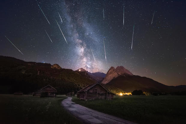The 2018 Perseids meteor shower with the Milky way, taken in Garmisch-Partenkirchen in the Alps.  GETTY IMAGES