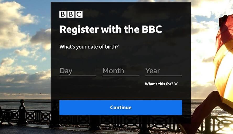 BBC iPlayer registration date of birth. Photo: Screenshot 